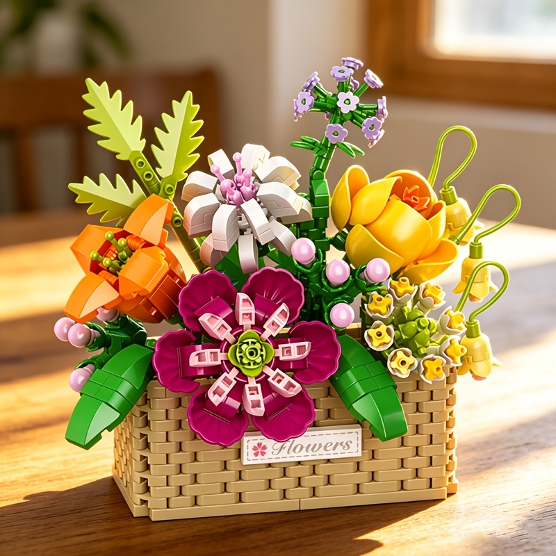 Flower Basket Building Block Set, Creative Desktop Decor